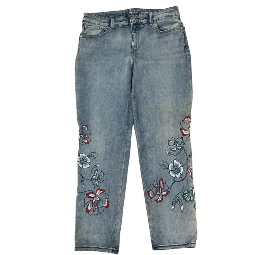 Style & Co. Floral Embroidered Mid-Rise Boyfriend Jeans. Size: 8 Womens